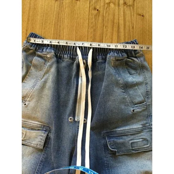 Rick Owens DRK SHDW Mens Cargo Denim Pants Jeans Size 48 Italy Wide Leg Grunge